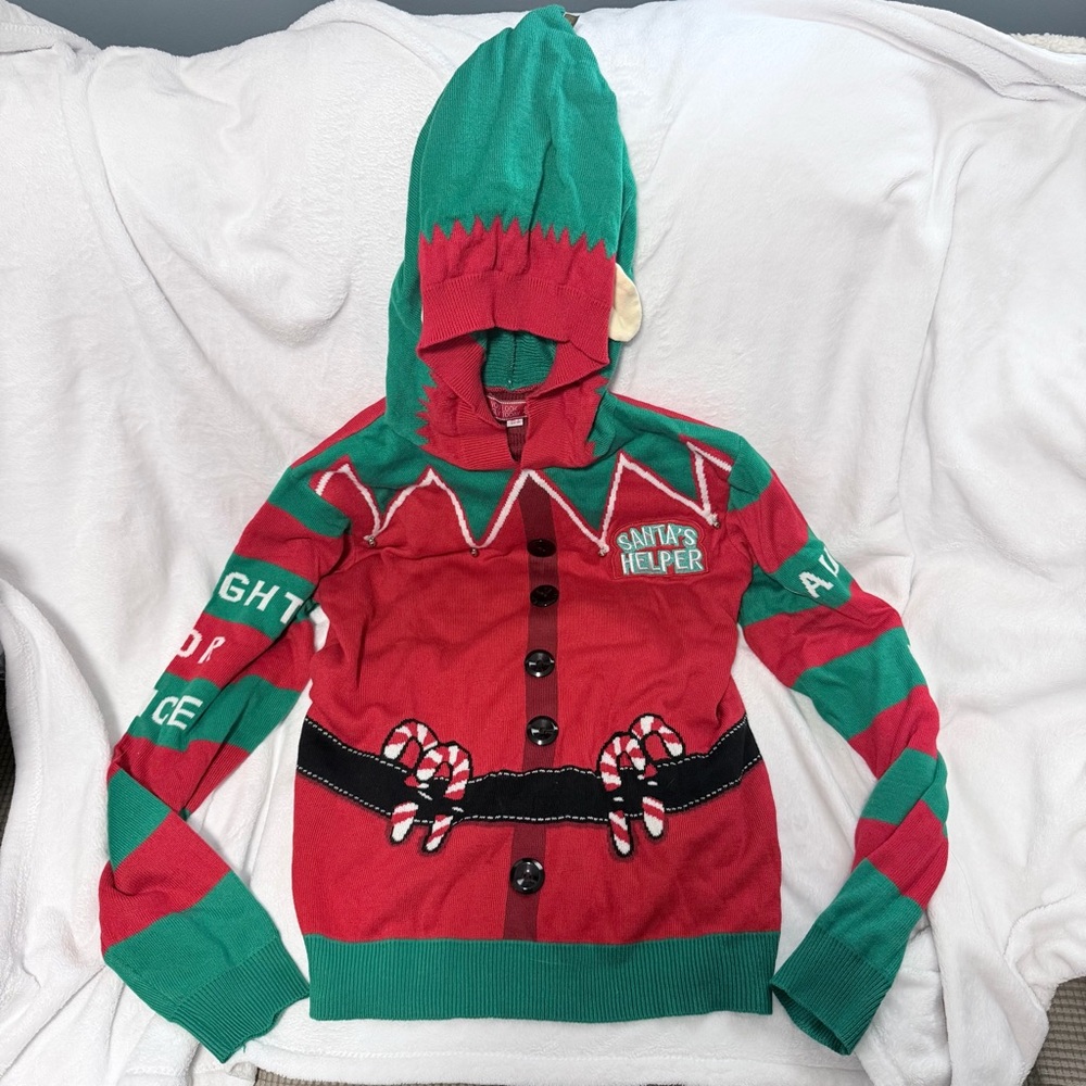 Ugly Christmas Sweater - Women’s Large Naughty/Nice Elf green/red